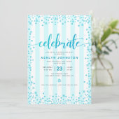 Moderne einstuderen turquoise glitterscript strepe kaart (Staand voorkant)