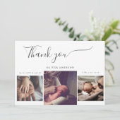 Moderne Eleagant Photo Collage Baby Dank u Bedankkaart (Staand voorkant)