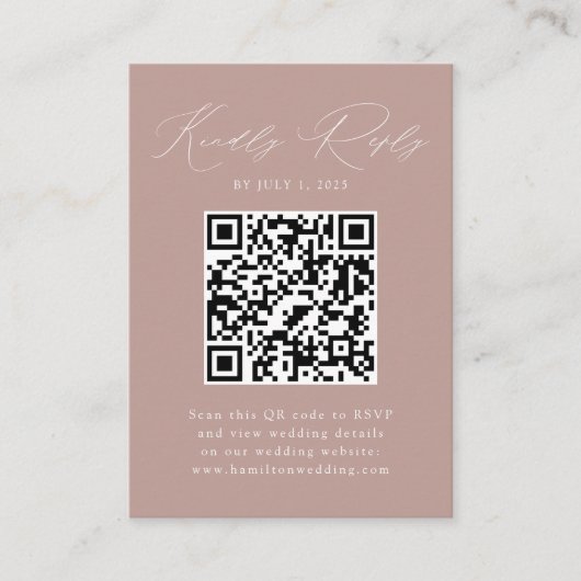 Moderne Elegance Dusty Roos QR Code RSVP Informatiekaartje (Voorkant)