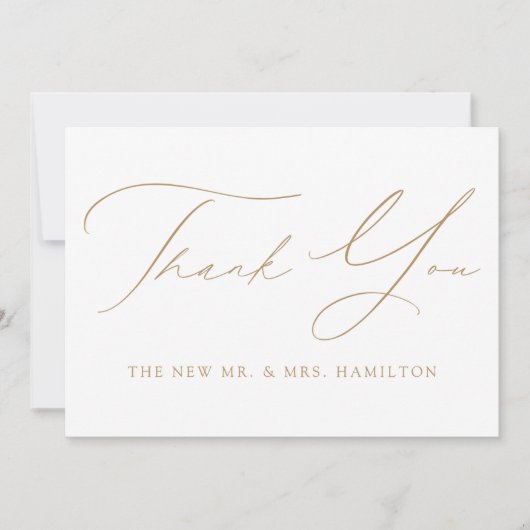 Moderne Elegance Gold Script Wedding Bedankkaart (Voorkant)