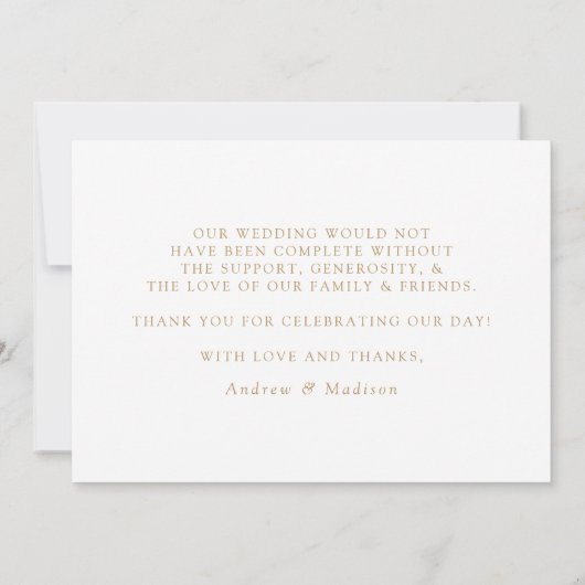 Moderne Elegance Gold Script Wedding Bedankkaart (Achterkant)
