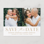 Moderne Elegance Gold Two Photo Save the Date Aankondigingskaart (Voorkant)