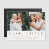 Moderne Elegance Gold Two Photo Save the Date Magnetische Uitnodiging (Voorkant / Achterkant)
