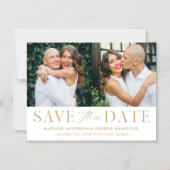 Moderne Elegance Gold Two Photo Save the Date Magnetische Uitnodiging (Voorkant)