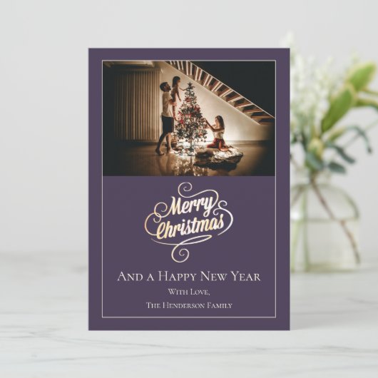 Moderne Elegance Kerstfoto | PAARSE Feestdagenkaart (Staand voorkant)