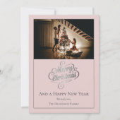 Moderne Elegance Kerstfoto | roze Feestdagenkaart (Voorkant)