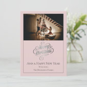 Moderne Elegance Kerstfoto | roze Feestdagenkaart (Staand voorkant)