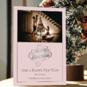 Moderne Elegance Kerstfoto | roze Feestdagenkaart