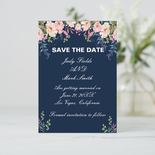 Moderne Elegance Pink Floral Save the Date Kaart (Staand voorkant)