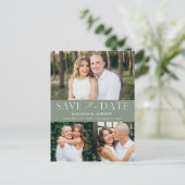 Moderne Elegance Sage Green 3 Foto Save the Date Aankondigingskaart (Staand voorkant)