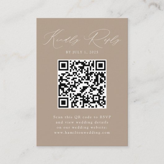 Moderne Elegance Taupe QR Code RSVP Informatiekaartje (Voorkant)