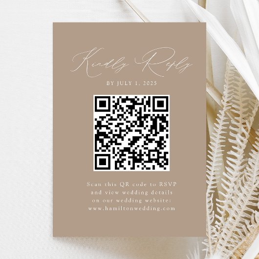 Moderne Elegance Taupe QR Code RSVP Informatiekaartje