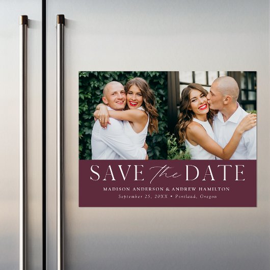 Moderne Elegance Wine Two Foto Save the Date Magnetische Uitnodiging
