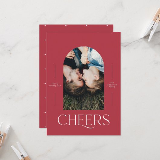 Moderne elegant 1 foto-typografie rode kerst (Voorkant / Achterkant in situ)