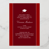 Moderne Elegant Afstuderen Kaart Rode Foto Folie (Achterkant)