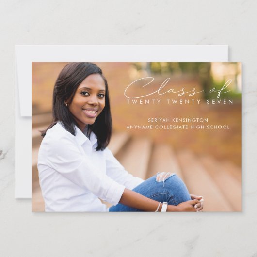 Moderne Elegant Afstuderen Script-foto Kaart (Voorkant)