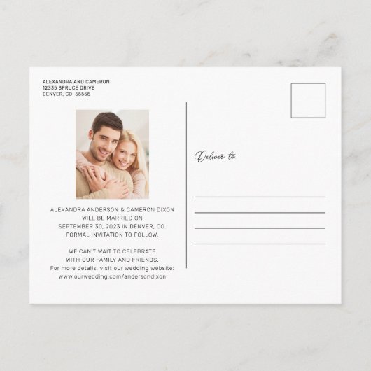 Moderne Elegant Arch Script-foto slaat de datum op Briefkaart (Achterkant)