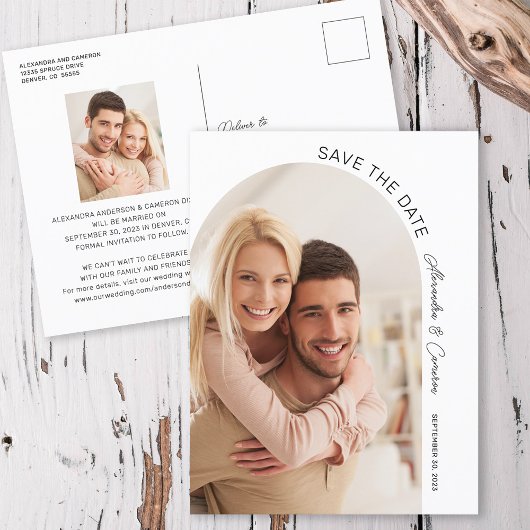 Moderne Elegant Arch Script-foto slaat de datum op Briefkaart