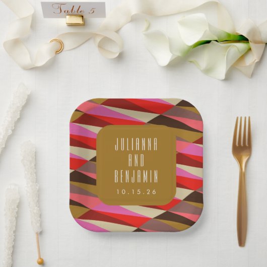 Moderne Elegant Art Deco Geometric Wedding Custom Papieren Bordje (Huwelijk)