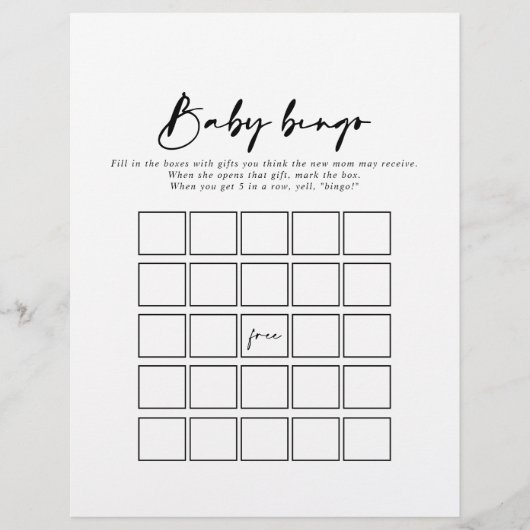 Moderne Elegant Baby Bingo Shower Game (Voorkant)
