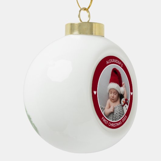 Moderne Elegant Baby Eerste Kerstkerkeepomwille Keramische Bal Ornament (Links)