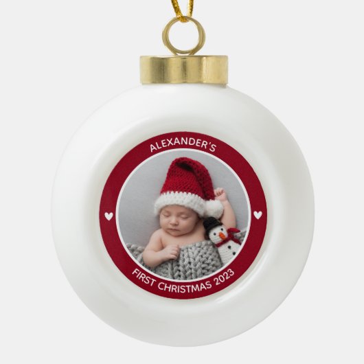 Moderne Elegant Baby Eerste Kerstkerkeepomwille Keramische Bal Ornament (Voorkant)