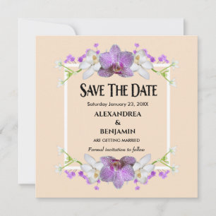 Moderne Elegant Beige White Flowers personaliseren Save The Date