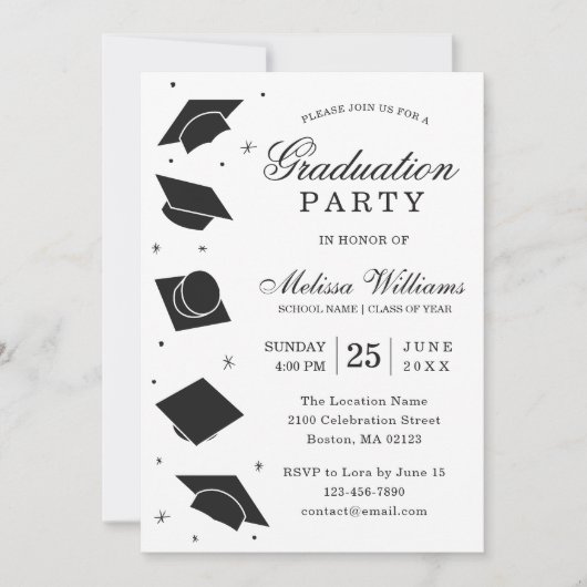 Moderne Elegant Black and White Graduation Party Kaart (Voorkant)