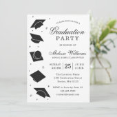 Moderne Elegant Black and White Graduation Party Kaart