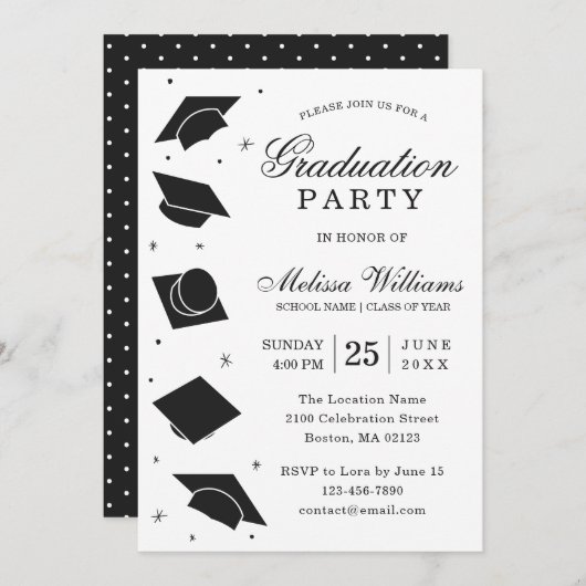 Moderne Elegant Black and White Graduation Party Kaart