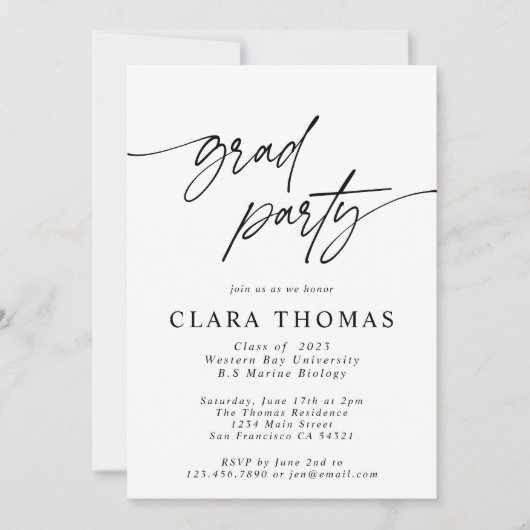 Moderne Elegant Black and White Graduation Party Kaart (Voorkant)