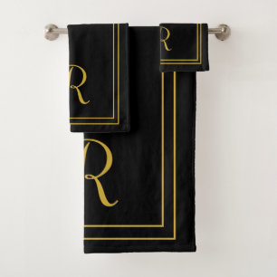 Moderne Elegant Black en Gold Monogram Bath Bad Handdoek