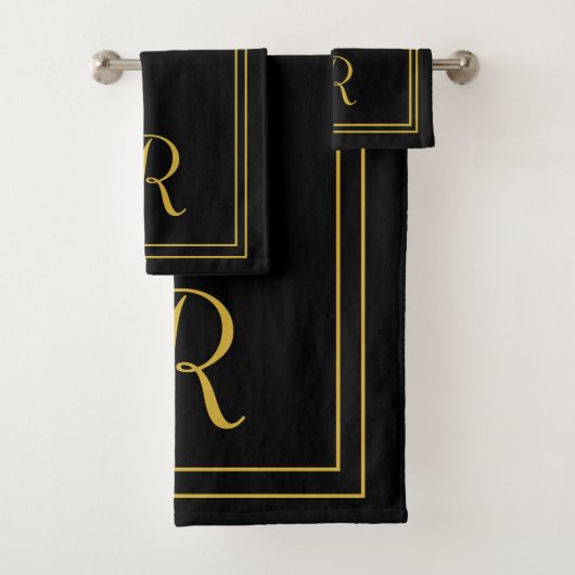 Moderne Elegant Black en Gold Monogram Bath Bad Handdoek (Insitu)