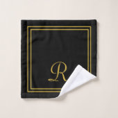 Moderne Elegant Black en Gold Monogram Bath Bad Handdoek (Wasdoekje)