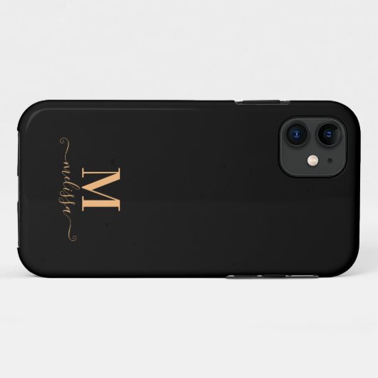 Moderne Elegant Black en Gold Monogrammen Case-Mate iPhone Case (Achterkant (horizontaal))