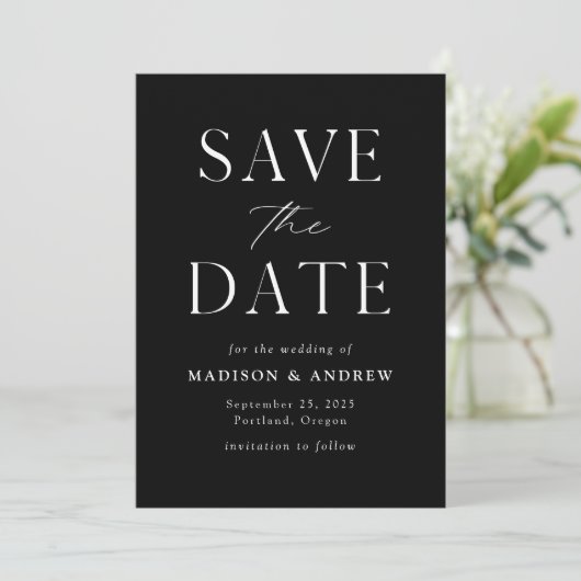 Moderne Elegant Black en White QR-code Save The Date (Staand voorkant)