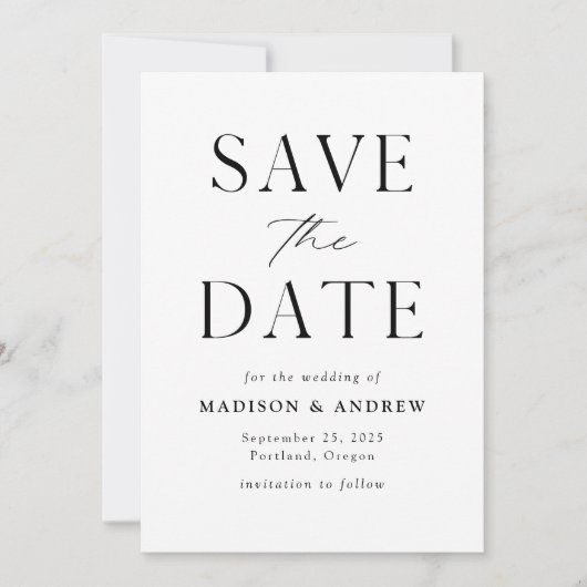 Moderne Elegant Black en White QR-code Save The Date (Voorkant)