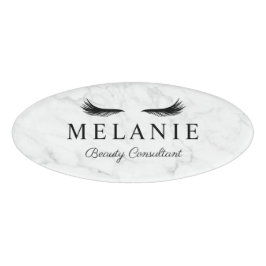 Moderne Elegant Black Eyelash Marble Cosmetoloog Naambadge
