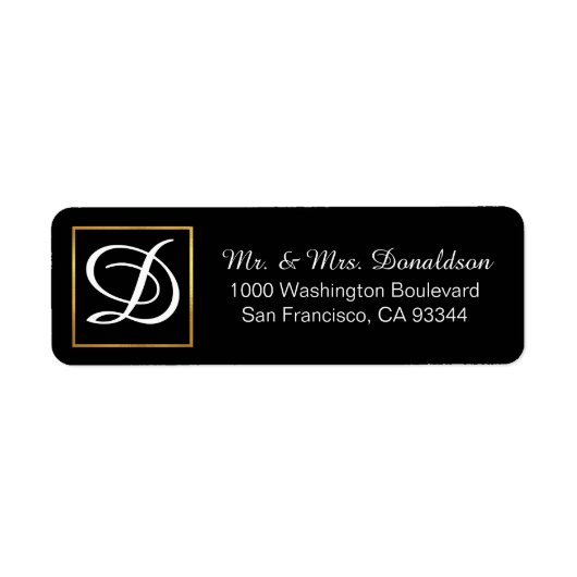 Moderne Elegant Black Gold Lijst Monogram Initiale Etiket (Voorkant)
