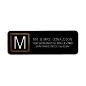 Moderne Elegant Black Gold Lijst Monogram Initiale Etiket (Voorkant)