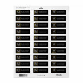 Moderne Elegant Black Gold Lijst Monogram Initiale Etiket (Full Sheet)