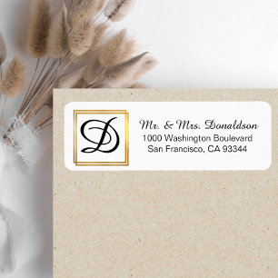 Moderne Elegant Black Gold Lijst Monogram Initiale Etiket