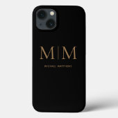 Moderne Elegant Black Gold Monogram Initiaal Naam Case-Mate iPhone Case (Achterkant)