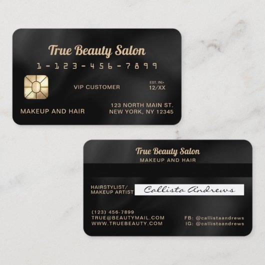 Moderne Elegant Black Silk Credit Kaart Visitekaartje (Voorkant / Achterkant)