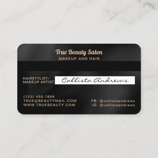 Moderne Elegant Black Silk Credit Kaart Visitekaartje (Achterkant)