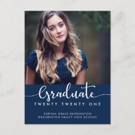 Moderne Elegant Blauw Afstuderen Script Foto Aankondigingskaart