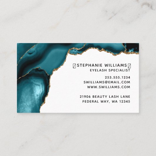 Moderne Elegant Blauwgroen Gold Agate Lashes Visitekaartje (Achterkant)