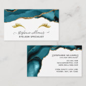 Moderne Elegant Blauwgroen Gold Agate Lashes Visitekaartje (Voorkant / Achterkant)