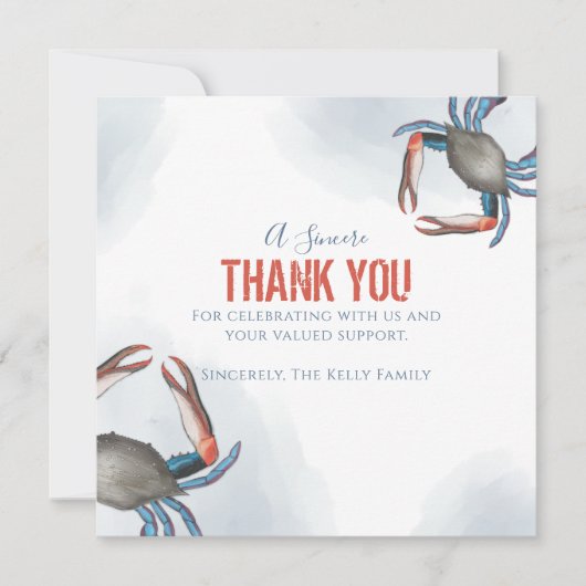 Moderne Elegant Blue Crab Waterverf Hartelijk dank Bedankkaart (Voorkant)