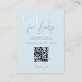 Moderne Elegant Blue Gifts Baby shower QR-code Informatiekaartje (Voorkant)